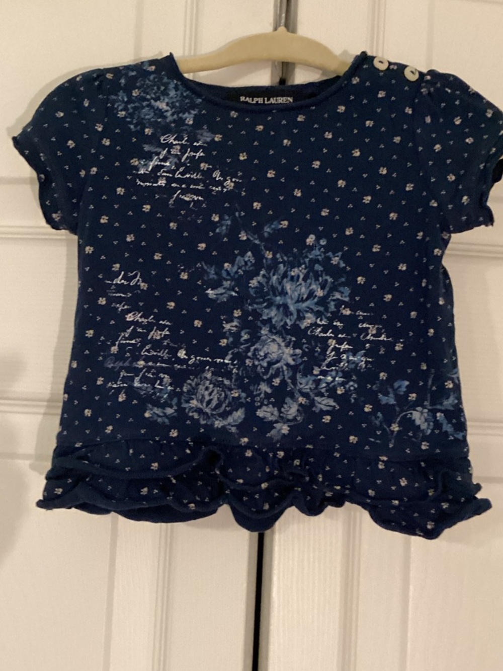 Ralph Lauren Navy Blue Floral Short Sleeve Tee 9 Months EUC
